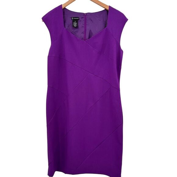 New Directions Purple Cap Sleeve Sheath Dress Womens Size 10 Asymmetrical Seams - Picture 1 of 8